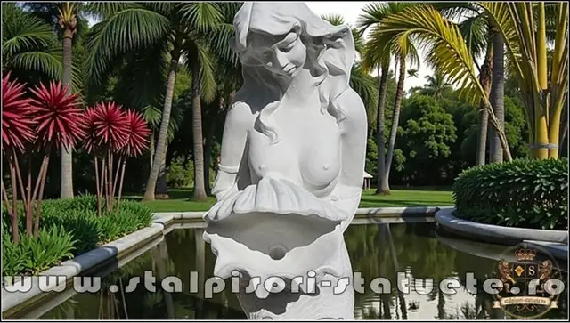 Statueta sirena cu scoica, alb, model S49.