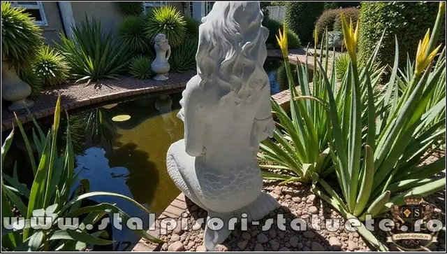 Statueta sirena cu scoica, alb, model S49.