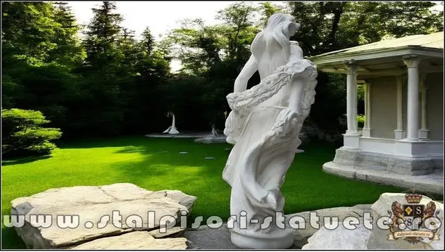 Statueta domnita cu flori, alb marmorat, model S50.