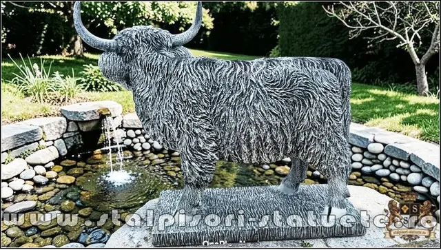 Statueta vacuta Highland, gri patinat, model S106
