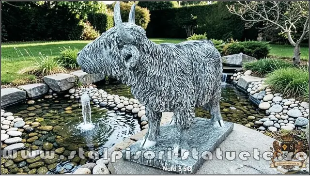 Statueta vacuta Highland, gri patinat, model S106