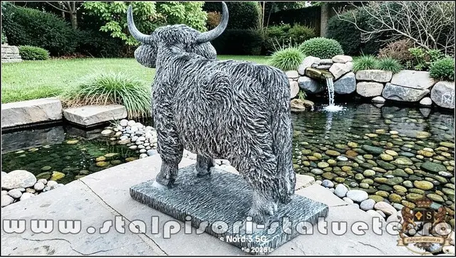 Statueta vacuta Highland, gri patinat, model S106