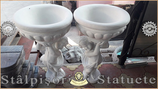 Set statuete copii cu vaze, alb marmorat, model J9. - Imagine 5