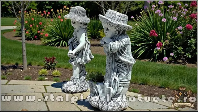 Set doua statuete gradinari, gri, model S90.