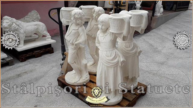 Set statuete copii cu cosulete, alb marmorat, model J3,J4. - Imagine 3