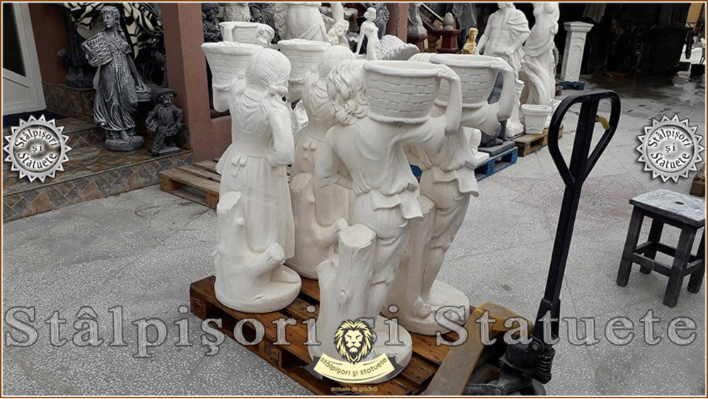 Set statuete copii cu cosulete, alb marmorat, model J3,J4. - 4