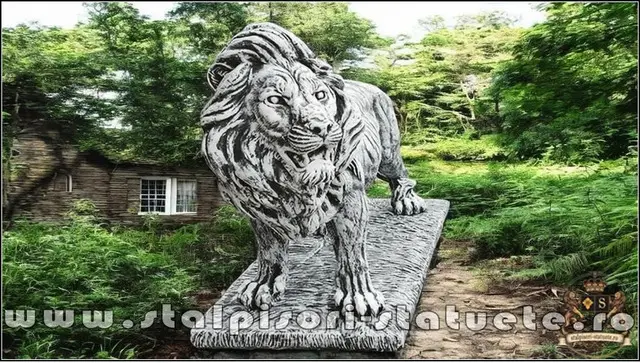 Statueta leu mare in picioare, gri, model S33.
