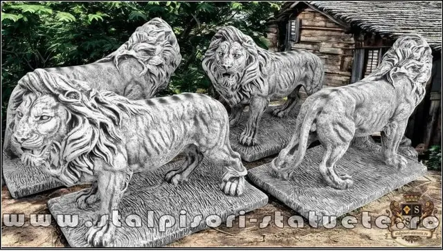 Statueta leu mare in picioare, gri, model S33.