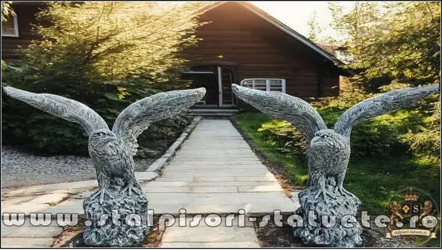 Set statuete vulturi pe stanca, din beton, model S35.