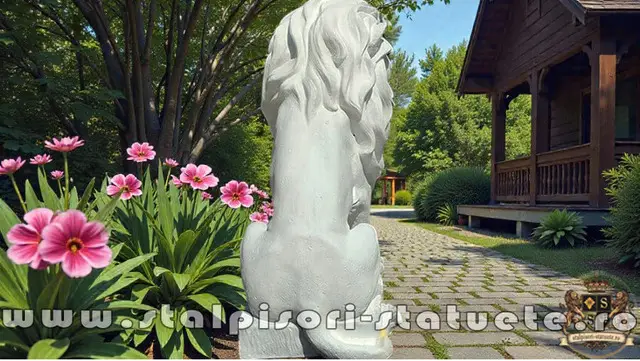 Statueta leu in sezut, alb marmorat, model S46.