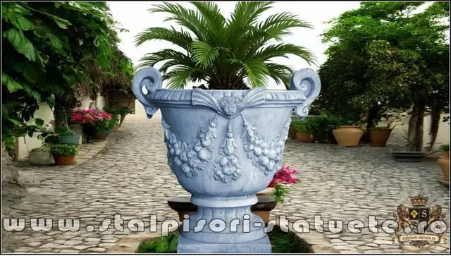 Vaza mare pentru arbusti, gri patinat, model V2.