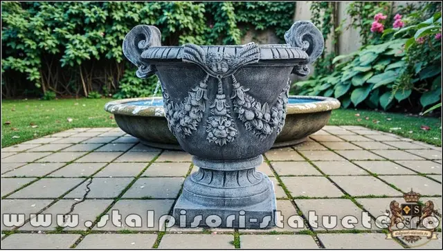 Vaza mare pentru arbusti, gri patinat, model V2.