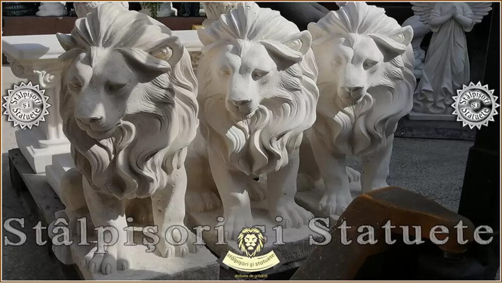 Statueta leu in sezut, alb marmorat, model S46. - 1