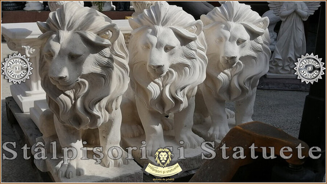 Statueta leu in sezut, alb marmorat, model S46. - Imagine 1