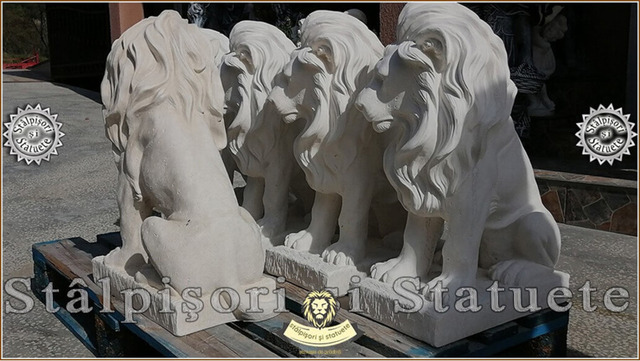 Statueta leu in sezut, alb marmorat, model S46. - Imagine 2