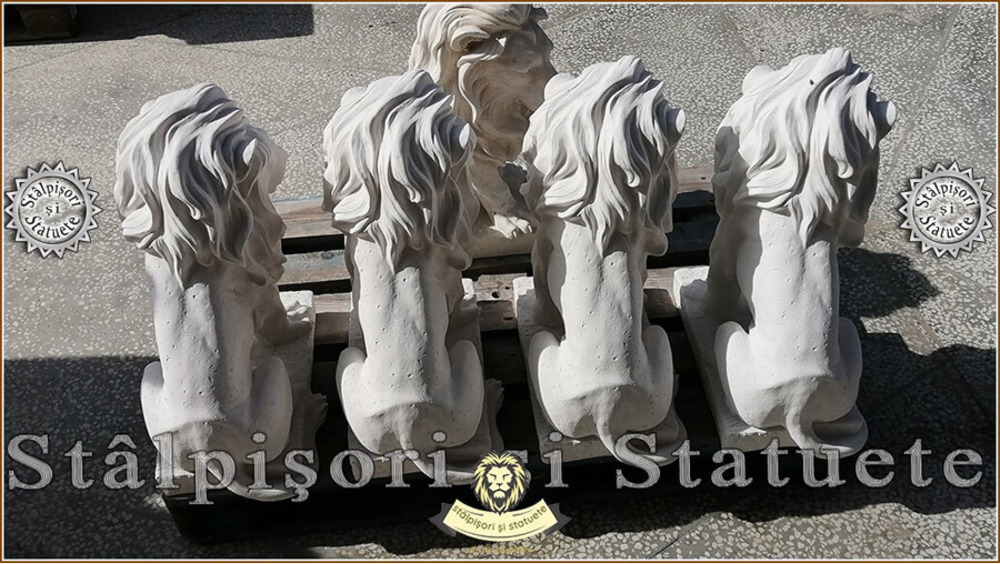 Statueta leu in sezut, alb marmorat, model S46. - 5