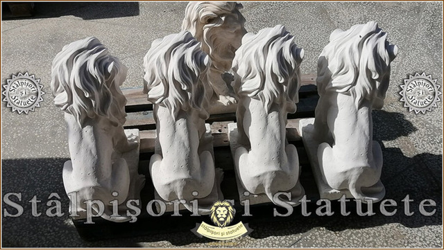 Statueta leu in sezut, alb marmorat, model S46. - Imagine 5