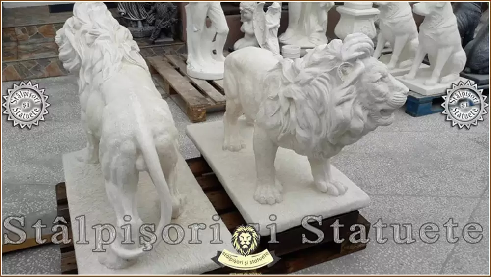 Statueta leu mare in picioare, alb marmorat, model S33. - 3