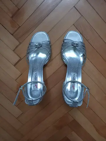 Sandale dama femei, argintii, cu toc, confortabile