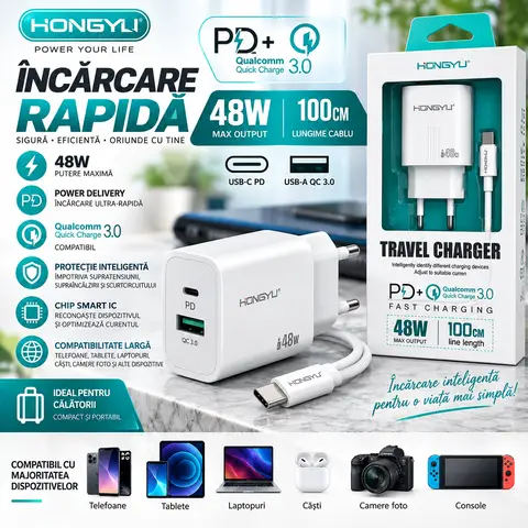 Incarcator Rapid HONGYU 48W si cablu 1m